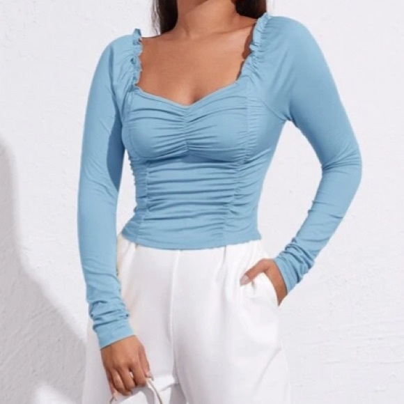 Baby Blue Ruched Top in M and L - Picture 3 of 3